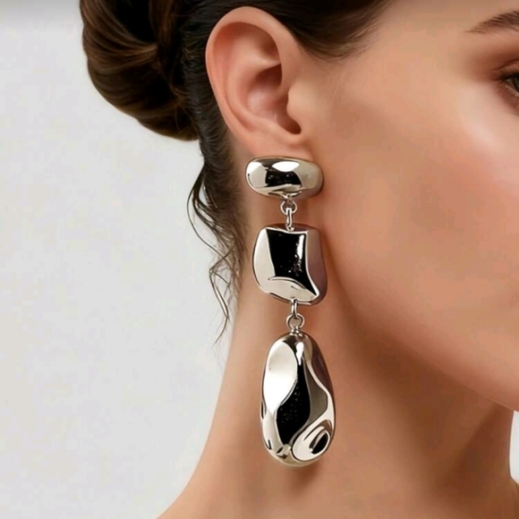 Anthropologie Jewelry - NEW! Silver Plated Elegant Asymetrical Dangle Post Earrings